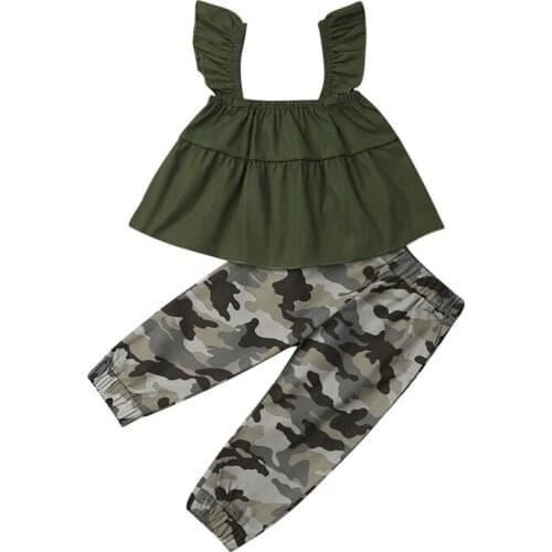 Emmababy Baby Summer Clothing Baby Girls Infant Clothes Sleeveless T-shirt Top Camo Leggings Outfits 2Pcs Set Tracksuit 1-6T