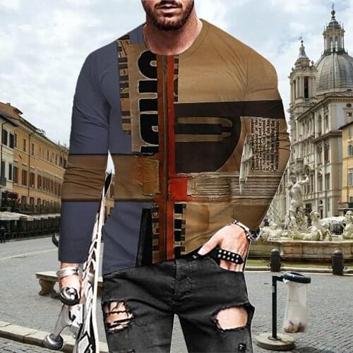 Mens Long Sleeve 3d Little Bird Printing T-shirt New Round Neck Hip-hop Street Harajuku Top Plus Plus Size Street Clothing