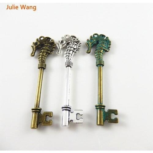 Julie Wang 6PCS Mixed Seahorse Key Shape Charms Vintage Hippocampal Pendant Handmade Fashion Bracelet Jewelry Making Accessory