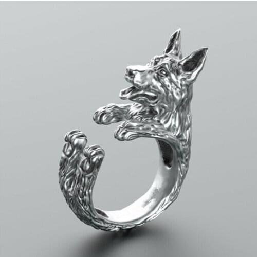 New Vintage German Shepherd Rings Gold Silver Color Dog Promise Rings For Women Girl World Of Warcraft Aros Overwatch