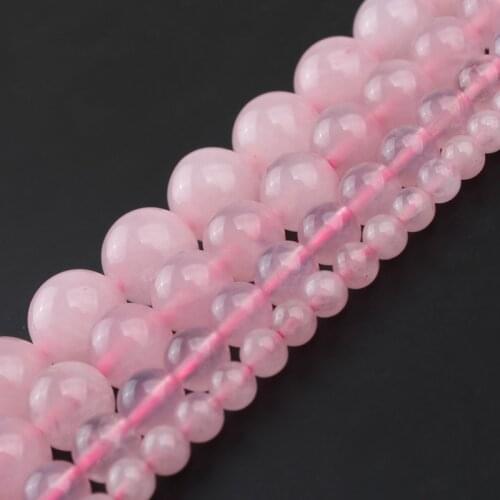 Natural Rose Quartz Round Loose Pink Crystal Stone Beads For Jewelry Making DIY Women Bracelet Necklace 4 6 8 10 12 mm 15 inch