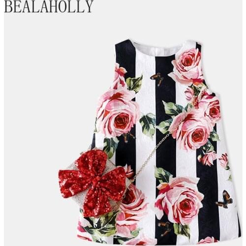 Summer New Europe and American Childrens Cotton Wear Girl Printed Dress Childrens Big Flower Vest Dresses Toddler Dress