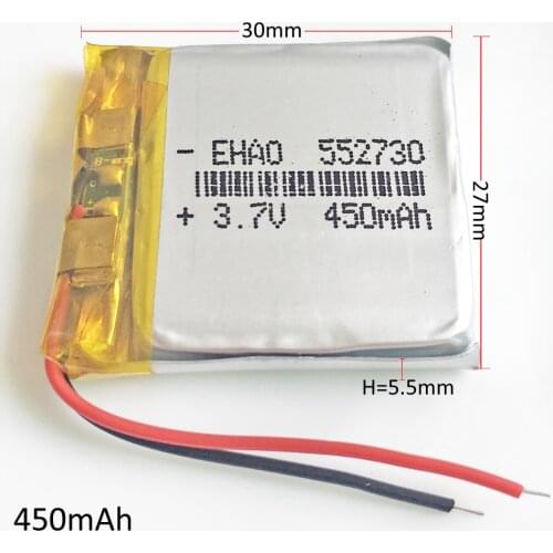 3.7V 450mAh 552730 Lithium Polymer LiPo Rechargeable Battery Li ion cells For Mp3 smart watch PAD DVD E-book bluetooth headset