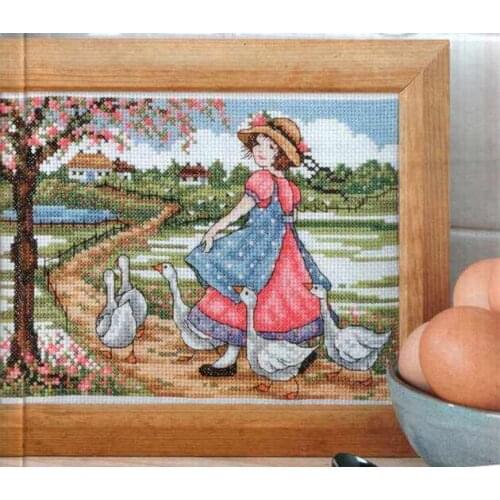 Beautiful Girl With Geese Girl Serenity Cross Stitch Kits Embroidery Needlework 14CT Unprinted Art DIY Handmade Decor