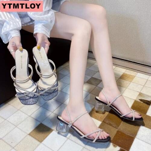 Summer new sequined sandals women elegant high heels glitter crystal shoes feminine ladies party club dress shoes 2020