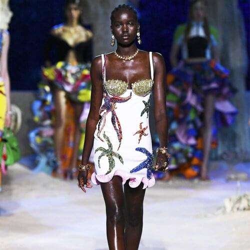 High Quality Beaded Sequins Star Slim short Dress sexy Spaghetti Strap Ruffle Celebrity nightClub Party designer dresses runway