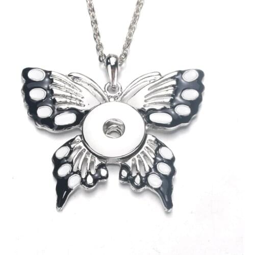 New fashion Butterfly necklace Snap Button Pendant Pearl Necklace Fit 18mm Buttons Charm Fashion Women jewelry