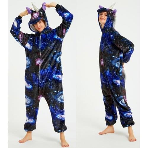 Universe Unicorn Onesies Anime Cartoon s Stitch Animal Pajamas Women Men Adult Winter Warm Sleepwear Jumpsuit Costumes