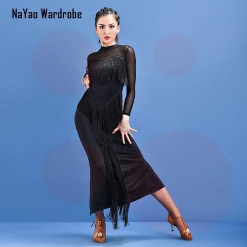 Latin Dance Dress Women Long Sleeve Dress for Ballroom Samba Tango Chacha Dancing Performamnce SS009