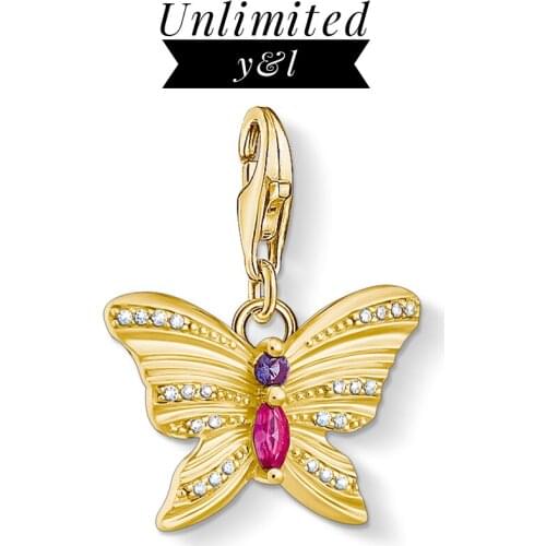 Gold Butterfly Pendants Charms Fit DIY Bracelets Necklace 925 Sterling Silver Red CZ Fashion Jewelry Women Men Accessories Gifts