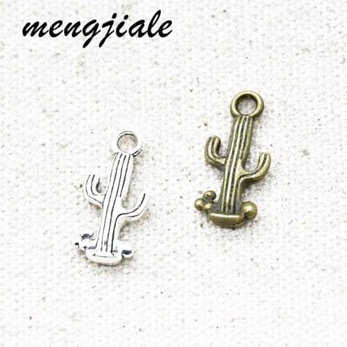 25pcs Tibetan Silver Plated Cactus Charms Alloy Metal Plant Pendants For DIY Jewelry Accessories Making 20*9mm