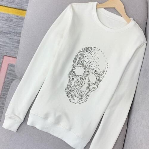 Ew hot drilling skull mens slim sportswear mens long sleeve high quality hoodie
