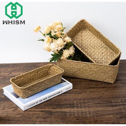 Handmade Woven Storage Basket Home Sundries Storage Rectangular Storage Box with Lid Laundry Baskets Decorative Organizer