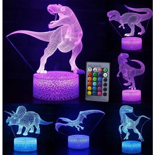 Remote & Touch Control 3D LED Night Light Dinosaur Series 7 / 16 Color Change LED Table Desk Lamp Kids Xmas Gift Home Decoration