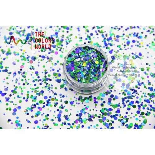 RA321-335 Mix Colors and Round Dot shapes Glitter for nail art makeup and DIY decoration