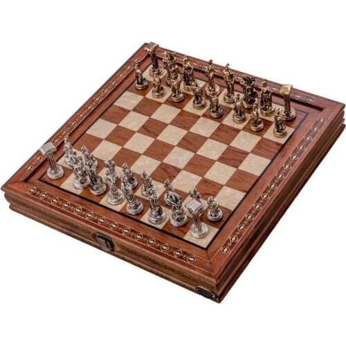 Luxury Rosewood Chess Set 36x36x5 Cm Medium Size Vintage Rustic Professional Design Mosaic Motifs Handmade Arts