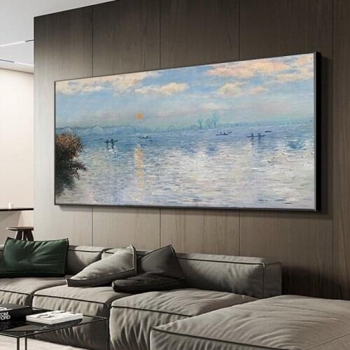 Hand painted abstract painting in the Nordic sunrise sunshine beach core frameless scenery oil painting art wall poster