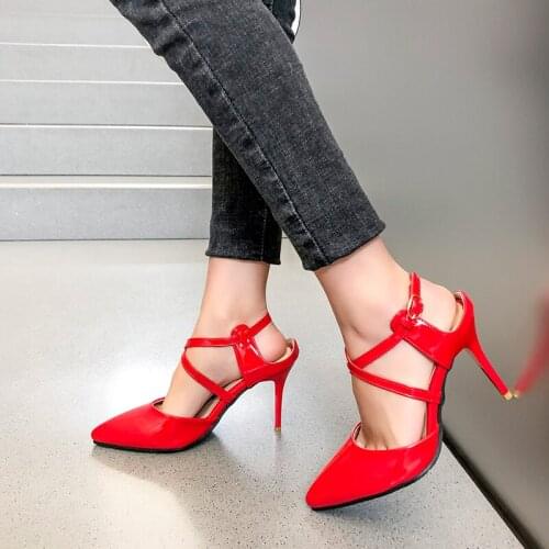 Large womens shoes 31 32 33 Baotou back empty sandals large pointed thin heel high heels 40-43 41 42 44