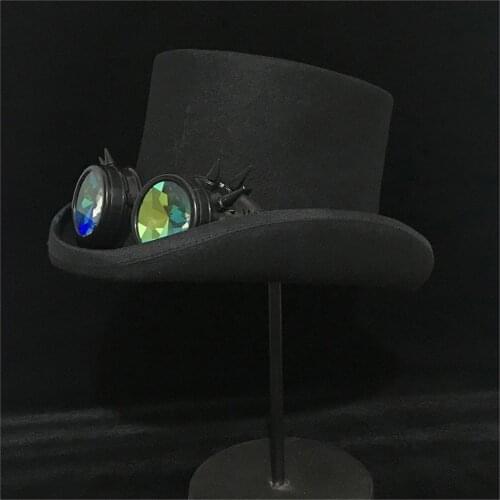 Steampunk Top Hat Women Men 100% Wool Steam Punk Gear Hat Millinery Fedora Goggles Party Cosplay Cap S M L XL Steampunk Hat