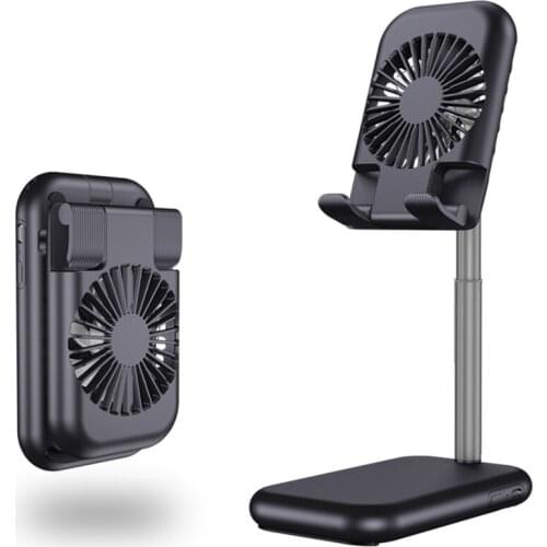 Folding Cell Phone Stand with Cooling Fan, Angle Height Adjustable Phone Tablet Stand Fan Phone Holder Stand for Desk