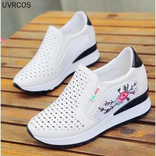 Womens Comfortable Casual Shoes Summer Loafers Mixed Color Cutouts To Increase Internal Height Sneakers 2021