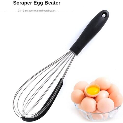 Egg Beater, Manual Stainless Steel Hand-held Stirrer with Silica Gel Scraper, Milk Bubble Maker Can Hang Cooking Tools