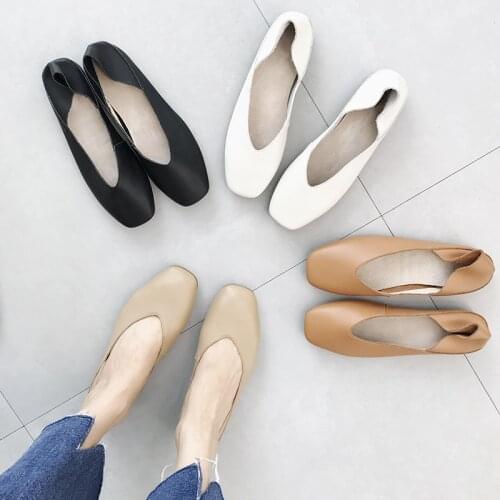 New 2020 Spring Shoes Women Flats Top Quality Flat Shoes Genuien Leather Loafers Square Toe Casual Shoes Ballet Flat Big Size 40