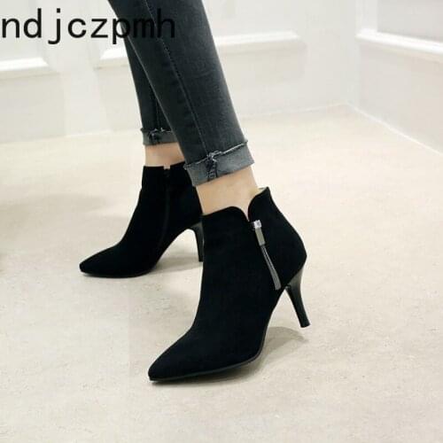 Ankle Boots The New Autumn and Winter Pointed Tassel Fine Heel High Heel Short Tube Womens Shoes Plus Size 32-46 8cm High Black