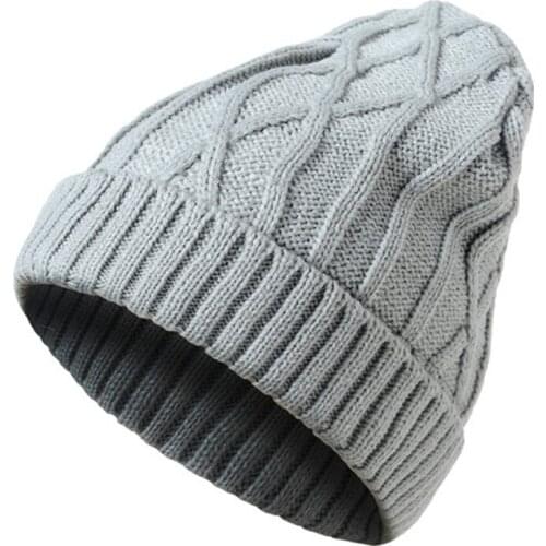 100% Acrylic Soft Stretch Diamond Plaid Winter Hat Men Women Knitted Hat Beanies Skull Cap Pale Grey Beige Brown Red Black Khaki