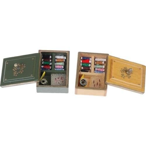 2020 Newest Sale 1:12 Miniature Vintage Sewing Box with Lid Winered Dollhouse Decoration Accessories