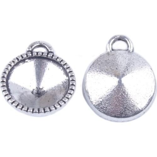 30PCS Tibetan Silver Color 12mm Rivoli Twisted Round Charms Settings A35105