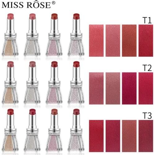 4PCS/Set Diamond-studded Bow Matte Velvet Lipstick Set Waterproof Loevly Red Lip Gloss Beauty Lip Makeup Cosmetic TSLM1
