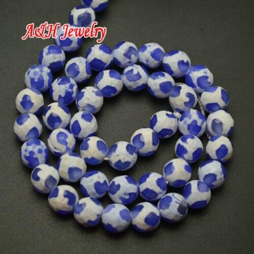 5pcs High Quality Blue and White Veins 16'' Faceted Stone Round Beads Fashion Jewelry Making Materials