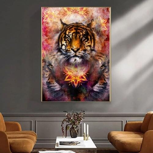 Abstract wall art poster mandala tiger animal murals and prints living room canvas modern watercolor decorative painting
