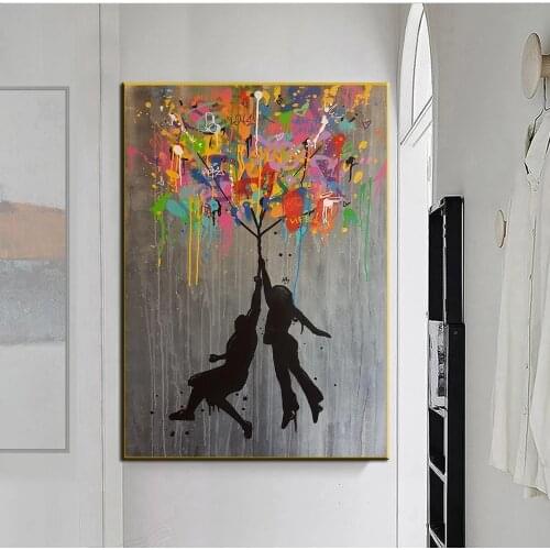 Abstract Graffiti Poster Modern Street Art Banksy Balloon Girl Cuadros Wall Art Picture for Living Room Home Decor (No Frame)