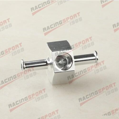 0.24" 6MM Billet Aluminum Fuel Pressure Gauge Inline Barb Adapter With 1/8" Port