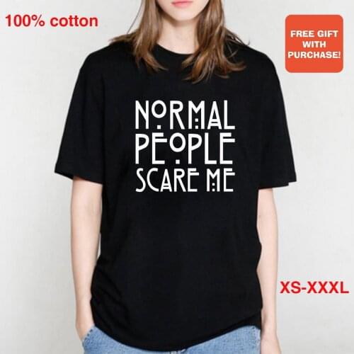 BLINGPAW Minimalist Letter Print Graphics T-shirt Normal People Scare Me Short-sleeved Tops Tees O-Neck Large Size 100% Cotton