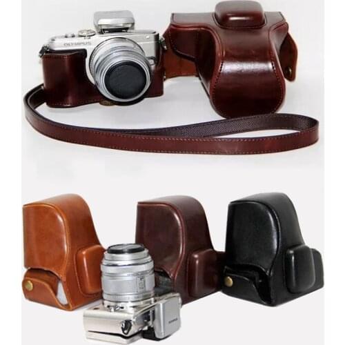 PU leather case cover camera bag For Olympus PEN E-PL5 EPL5 E-PL6 EPM2 E-PM2 with Shoulder Strap