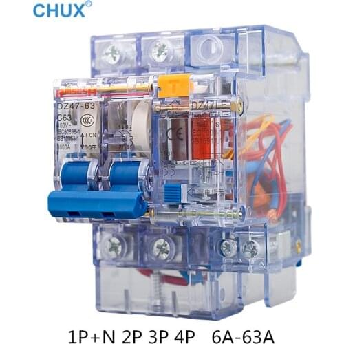 DZ47LE-63 Leakage Protection Circuit Breaker 1P+N 2P 3P+N 4P with over and short current 10a 16a 20a 25a 32a 40a 63a MCB
