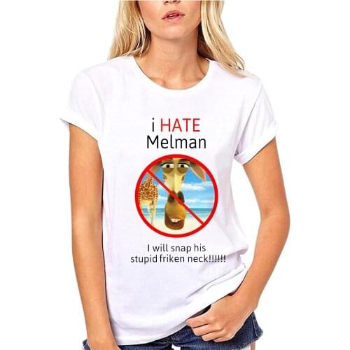 I hate Melman Streetwear Harajuku Tshirt T Shirt Women Summer Short Sleeve T-Shirt Cotton Fashion Black Tops Tees HipHop