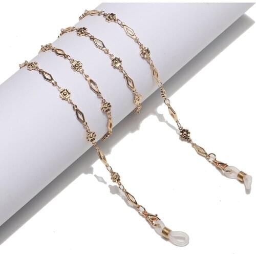 Geometric Glasses Strap Fashion Gold Silver Handmade Copper Beads Sunglasses Chain Necklace Mask Lanyard