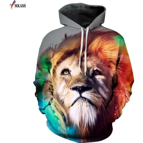 Hot Sale New Fashion MKASS Lion 3D Printing Men/Women Hoodies Cap Windbreaker Jacket Casual Men Sweatshirts