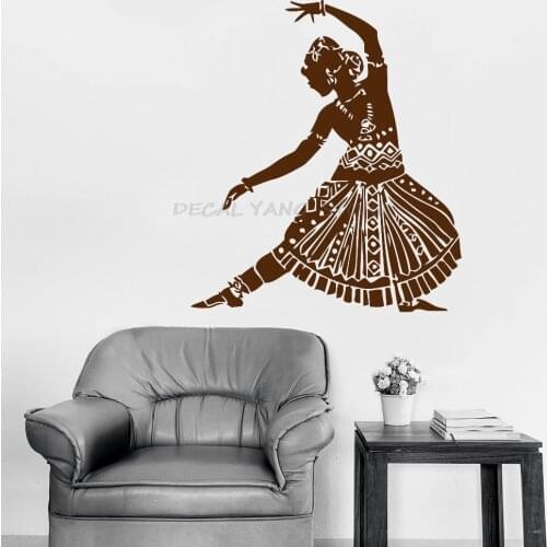 Indian Woman Wall Decal Nation Style Girl Dancer Gym Dance Studio Bedroom Interior Decor Door Window Vinyl Stickers Mural 1506