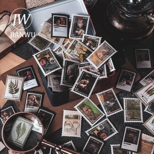 JIANWU 100 Pcs Vintage Stamp Boxed Stickers Literature Art DIY Decoration Scrapbooking Diary Stickers Kawaii Stationery Supplies