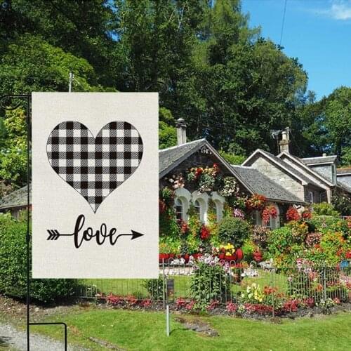 Valentines Day Garden Flag Plaid Love Heart and Arrow Yard Flag Decoration