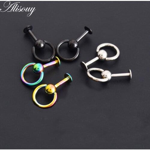 Alisouy 1PC 316L Surgical Steel tragus Piercing Anodized Labret Lip Stud Ring Ear piercing orelha cartilagem Body Jewelry jayas