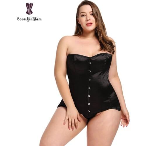 Size XS To 6XL Gothic Women Clothing Long Troso Stain Overbust Corset Bustier Top With G String