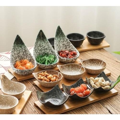 Creative Japanese Style Ceramic Dish Wooden Tray Dried Fruit Snack Candy Dish Divided Dish Sauce Sauce Dish Snack Dish Saucer