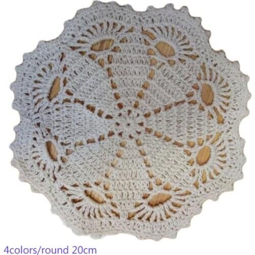 Round lace cotton place table mat pad cloth crochet cup dining doilies dining coaster coffee mug holder drink placemat kitchen