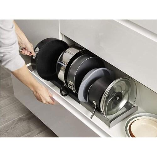 Kitchen Cookware Storage Rack Pan Lid Organizer Adjustable Bakeware Holder Stainless Steel Pantry Cabinet Storage Rack